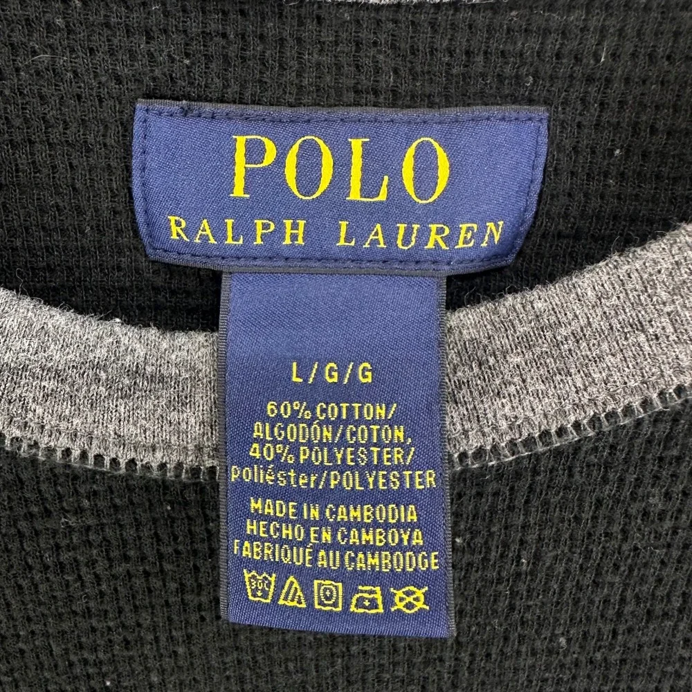 Polo Ralph Lauren Thermal Shirt Mens L Black‎ Gray Long Sleeve Cotton